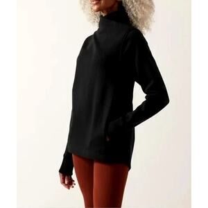Athleta Cozy Karma Twist Neck Long Sleeve Fleece Lined Sweatshirt Black Small